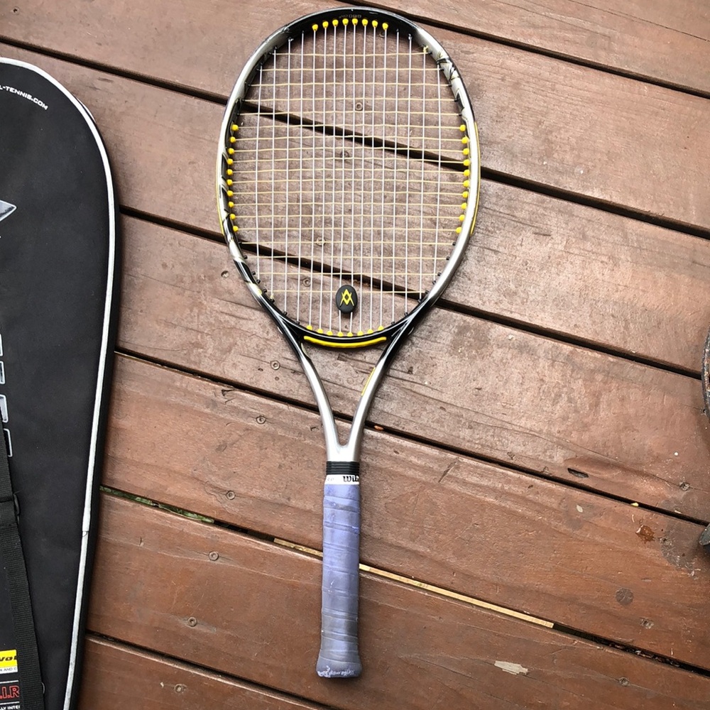 Tennis Racket with Yellow Strings